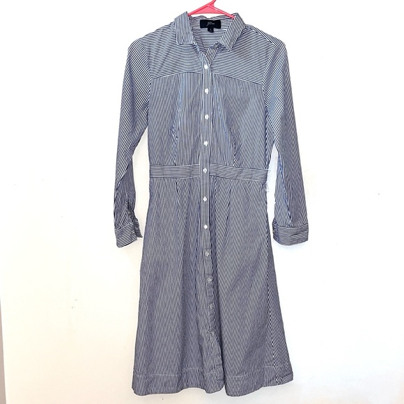 J. Crew Pinstripe Tie Waist Button Down Dress - Picture 4 of 6